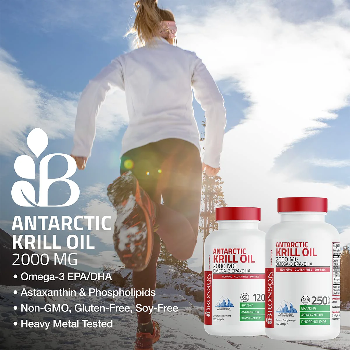 Bronson Antarctic Krill Oil 2000 mg with Omega-3s EPA, DHA, Astaxanthin and Phospholipids - 250 Softgels (125 Servings) - Image 4