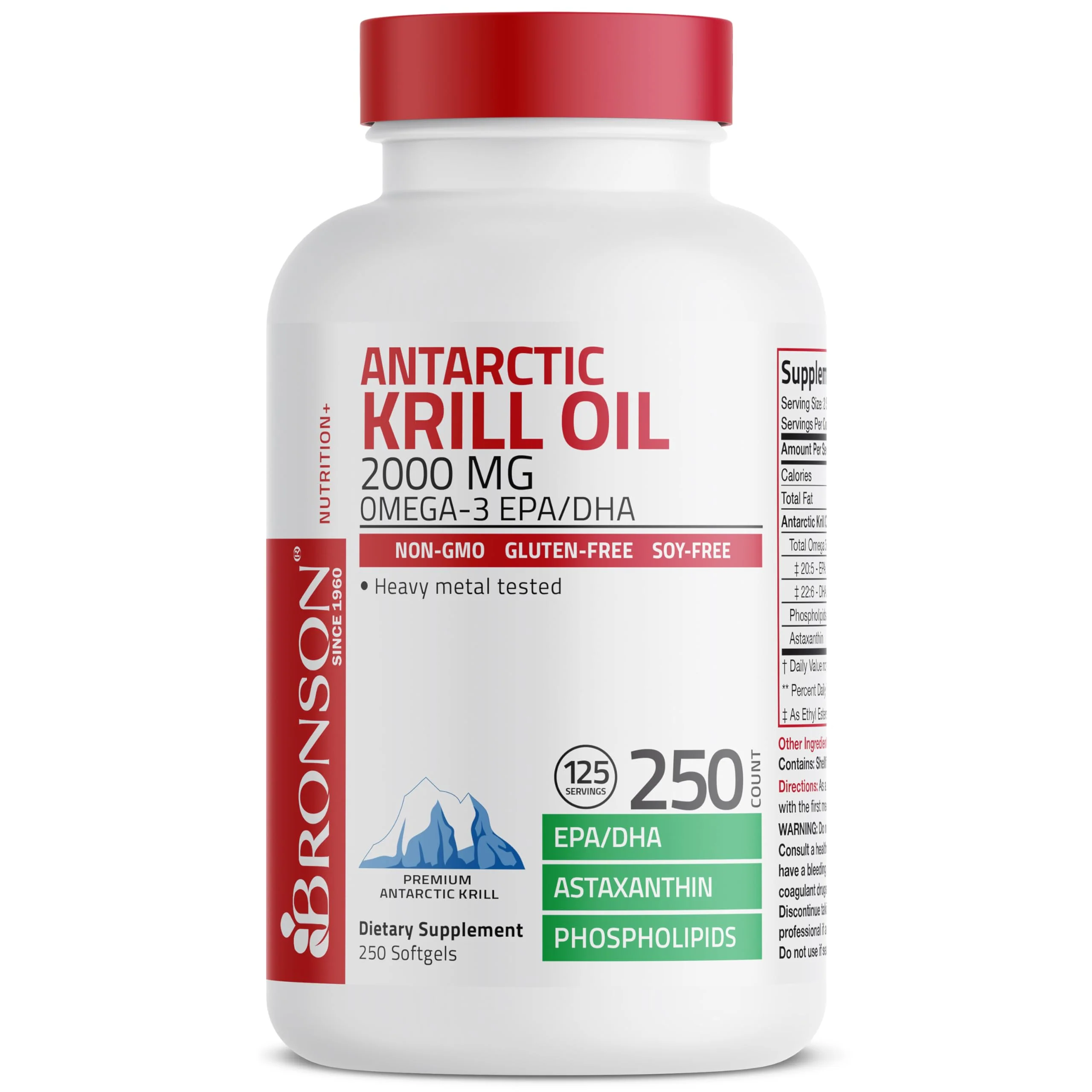 Bronson Antarctic Krill Oil 2000 mg with Omega-3s EPA, DHA, Astaxanthin and Phospholipids - 250 Softgels (125 Servings) - Image 5