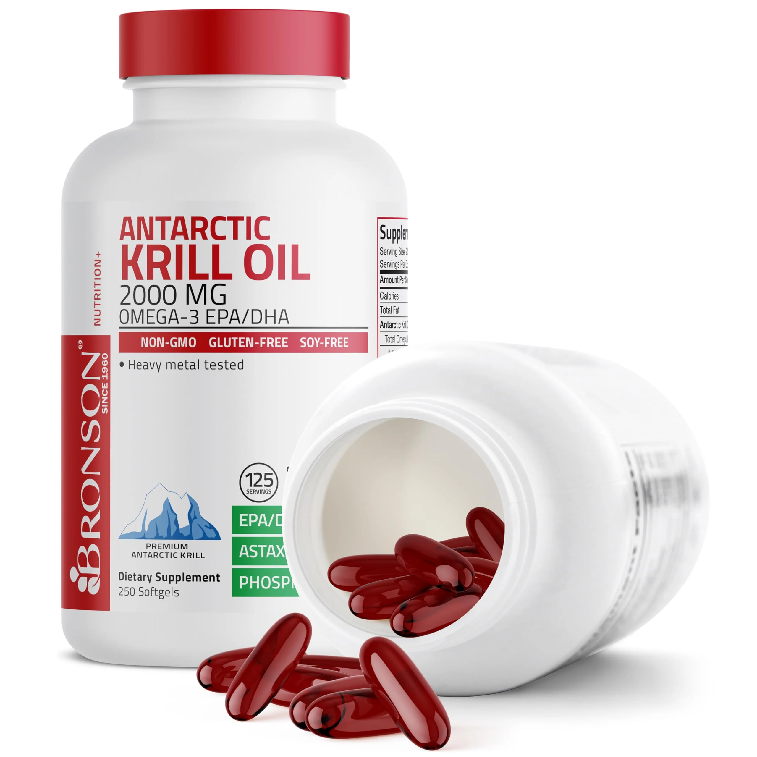 Bronson Antarctic Krill Oil 2000 mg with Omega-3s EPA, DHA, Astaxanthin and Phospholipids - 250 Softgels (125 Servings) - Image 6
