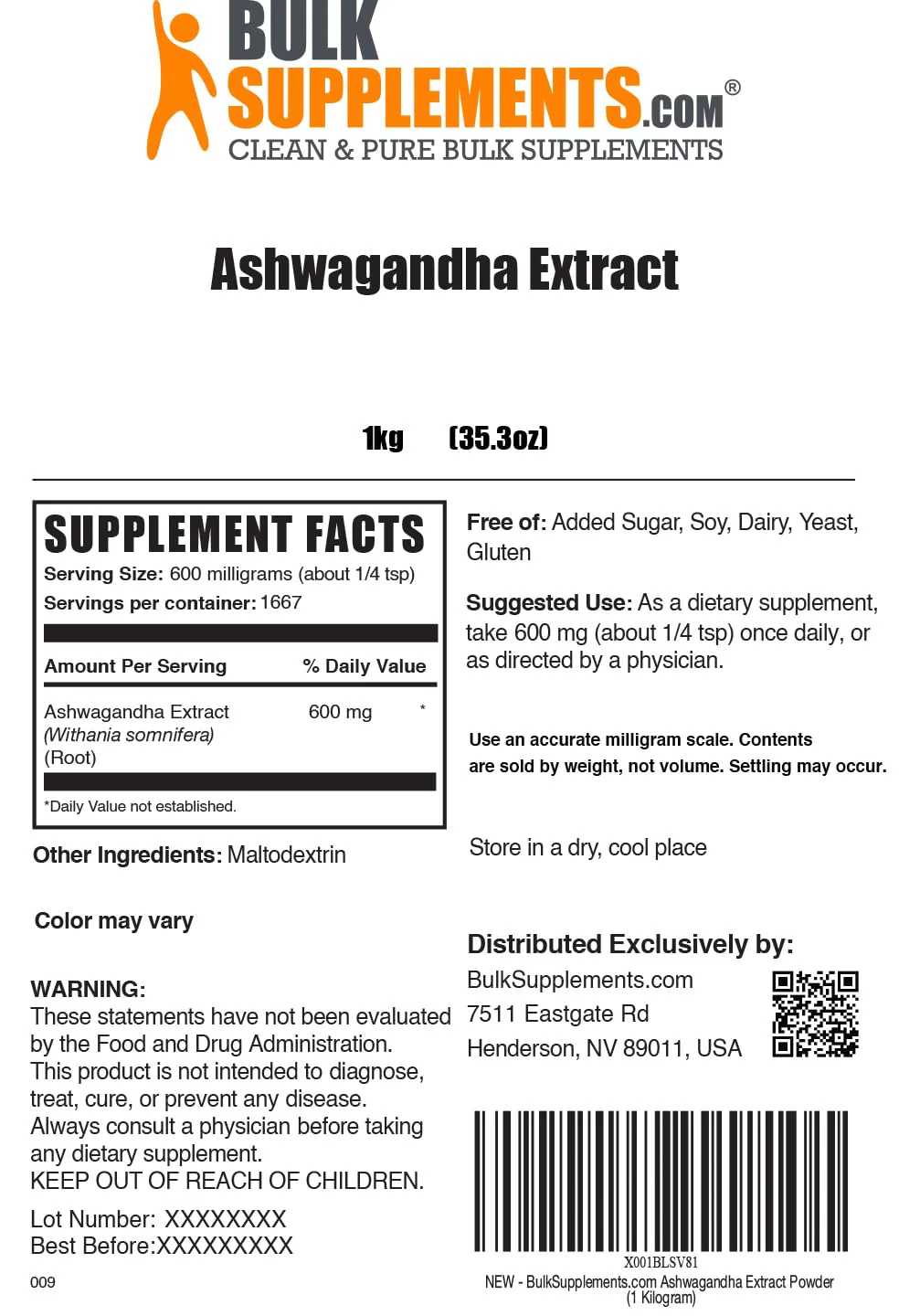 BulkSupplements Ashwagandha Root Extract Powder – 600 mg per Serving, 1 kg, Vegan & Gluten Free - Image 6