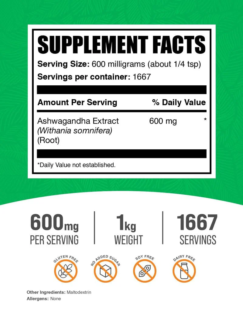 BulkSupplements Ashwagandha Root Extract Powder – 600 mg per Serving, 1 kg, Vegan & Gluten Free - Image 8
