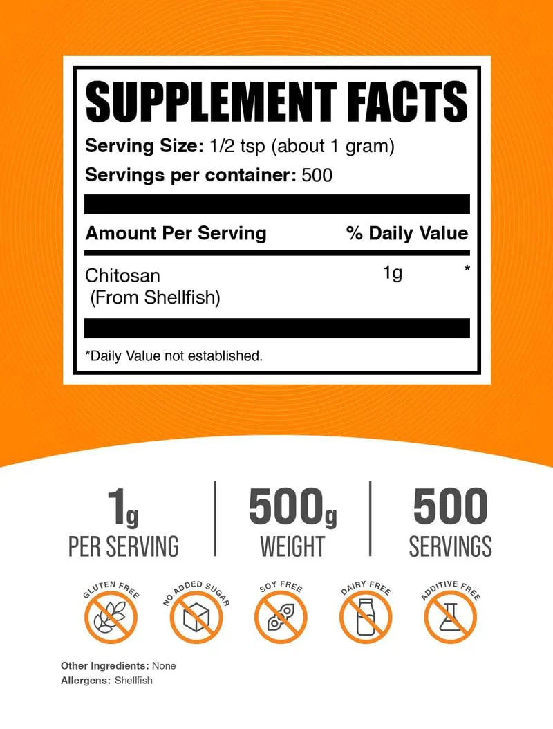 BulkSupplements Chitosan Powder – Gluten Free Fiber Supplement, 1g/Serving, 500g - Image 2