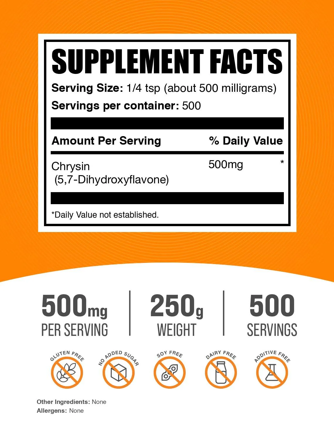 BulkSupplements Chrysin Powder 5,7-Dihydroxyflavone - Gluten Free, 500mg per Serving, 250g - Image 2