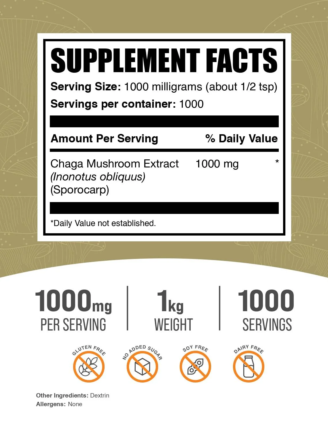 BulkSupplements.com Chaga Mushroom Extract Powder – Gluten Free, 1 g per Serving, 1 kg - Image 7