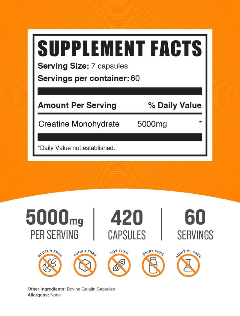 BulkSupplements Creatine Monohydrate Capsules – Micronized, 5000mg per Serving | Gluten Free | 420 Count - Image 2