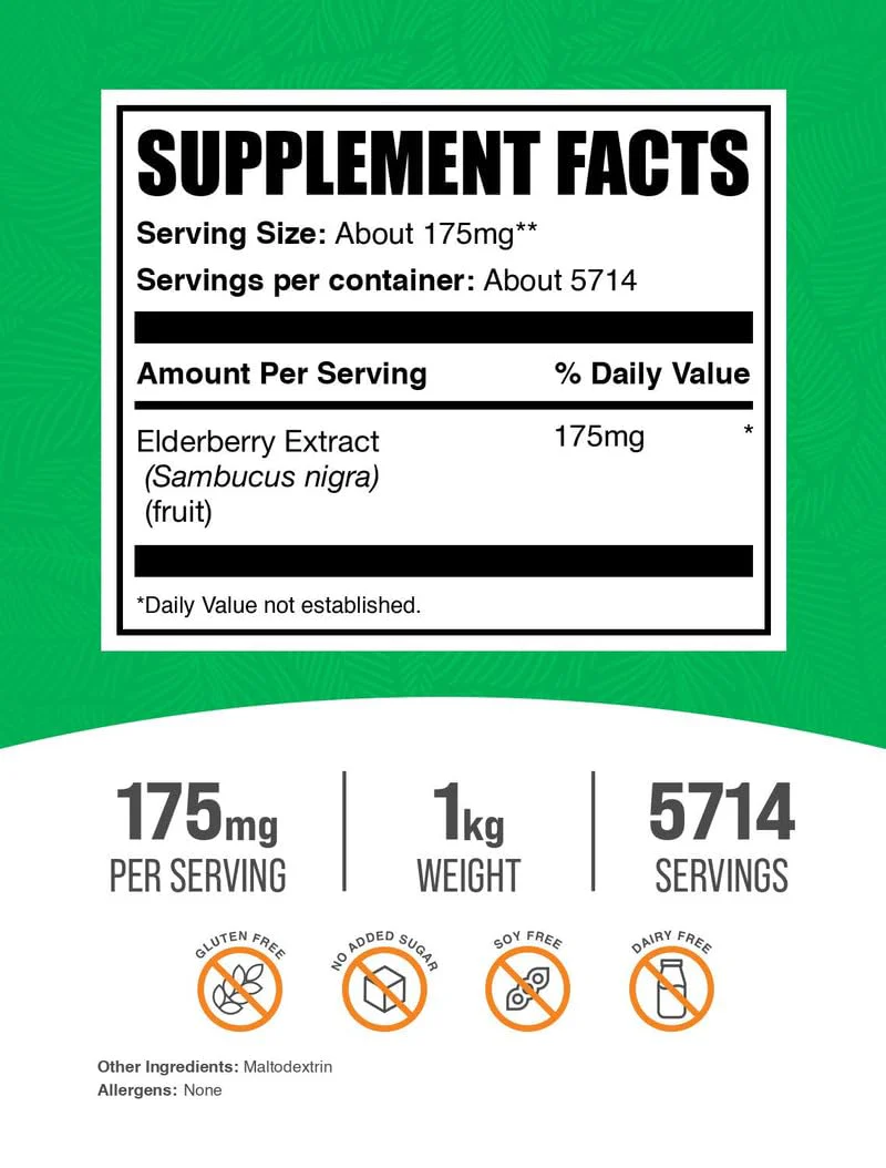 BulkSupplements Elderberry Extract Powder – Black Elderberry, 1kg, Gluten Free | 175 mg per Serving - Image 7