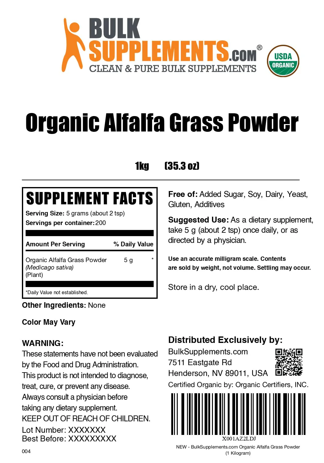 BulkSupplements Organic Alfalfa Grass Powder – Alfalfa Supplement, 1kg, Vegan & Gluten Free | 5g Serving - Image 12