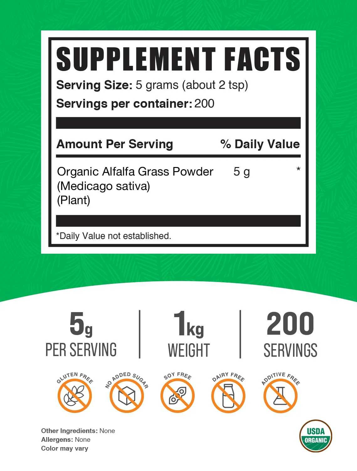 BulkSupplements Organic Alfalfa Grass Powder – Alfalfa Supplement, 1kg, Vegan & Gluten Free | 5g Serving - Image 14