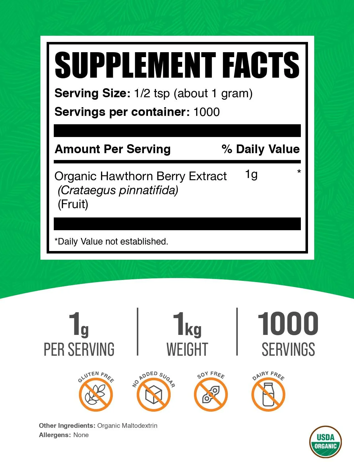 BulkSupplements Organic Hawthorn Berry Extract Powder – 1kg, Gluten Free - Image 4