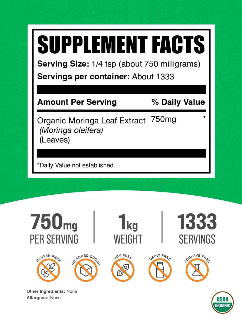 BulkSupplements Organic Moringa Extract Powder – 750mg per Serving, 1kg | Vegan & Gluten Free - Image 4