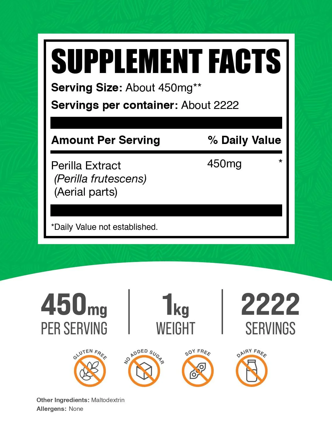 BulkSupplements Perilla Extract Powder – 450mg Serving, 1kg – Vegan & Gluten-Free - Image 2