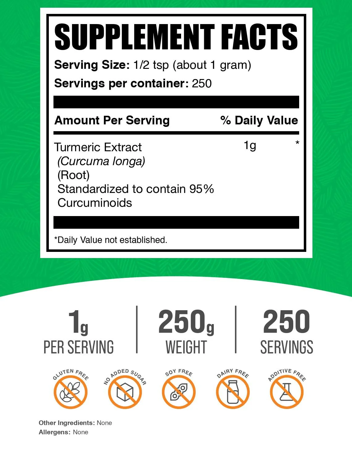 BulkSupplements Turmeric Extract Powder - Gluten Free, 1g per Serving, 250g - Image 7