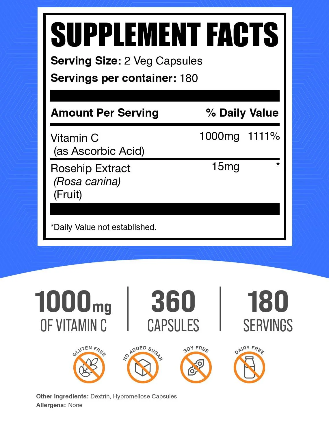 BulkSupplements Vitamin C with Rose HIPS Capsules – 1000mg Vitamin C, 15mg Rose HIPS, 360 Count (Pack of 2) - Image 7