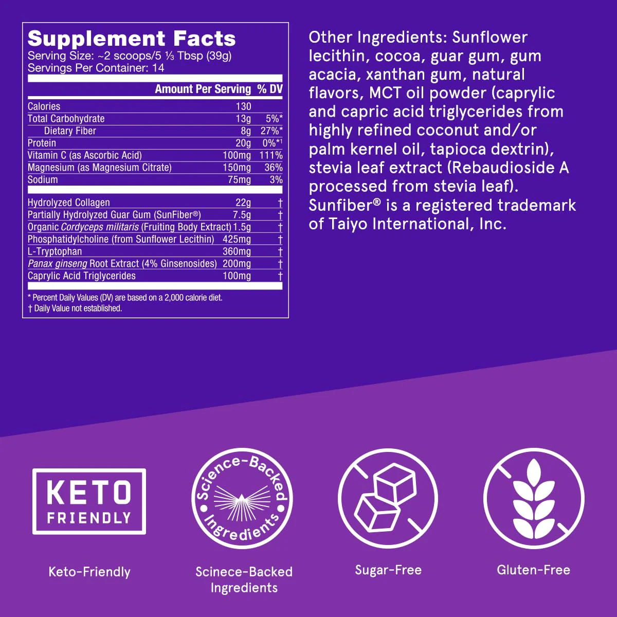 Bulletproof Dark Chocolate Energy Collagen Protein — 19.3 oz, Caffeine-Free with Ginseng, Cordyceps, Magnesium & MCT - Image 2