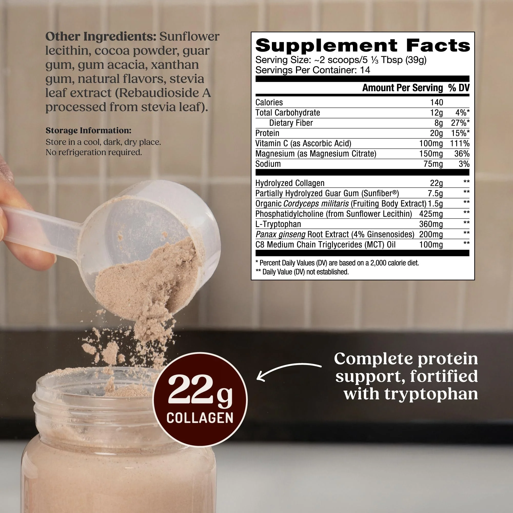 Bulletproof Dark Chocolate Energy Collagen Protein — 19.3 oz, Caffeine-Free with Ginseng, Cordyceps, Magnesium & MCT - Image 9