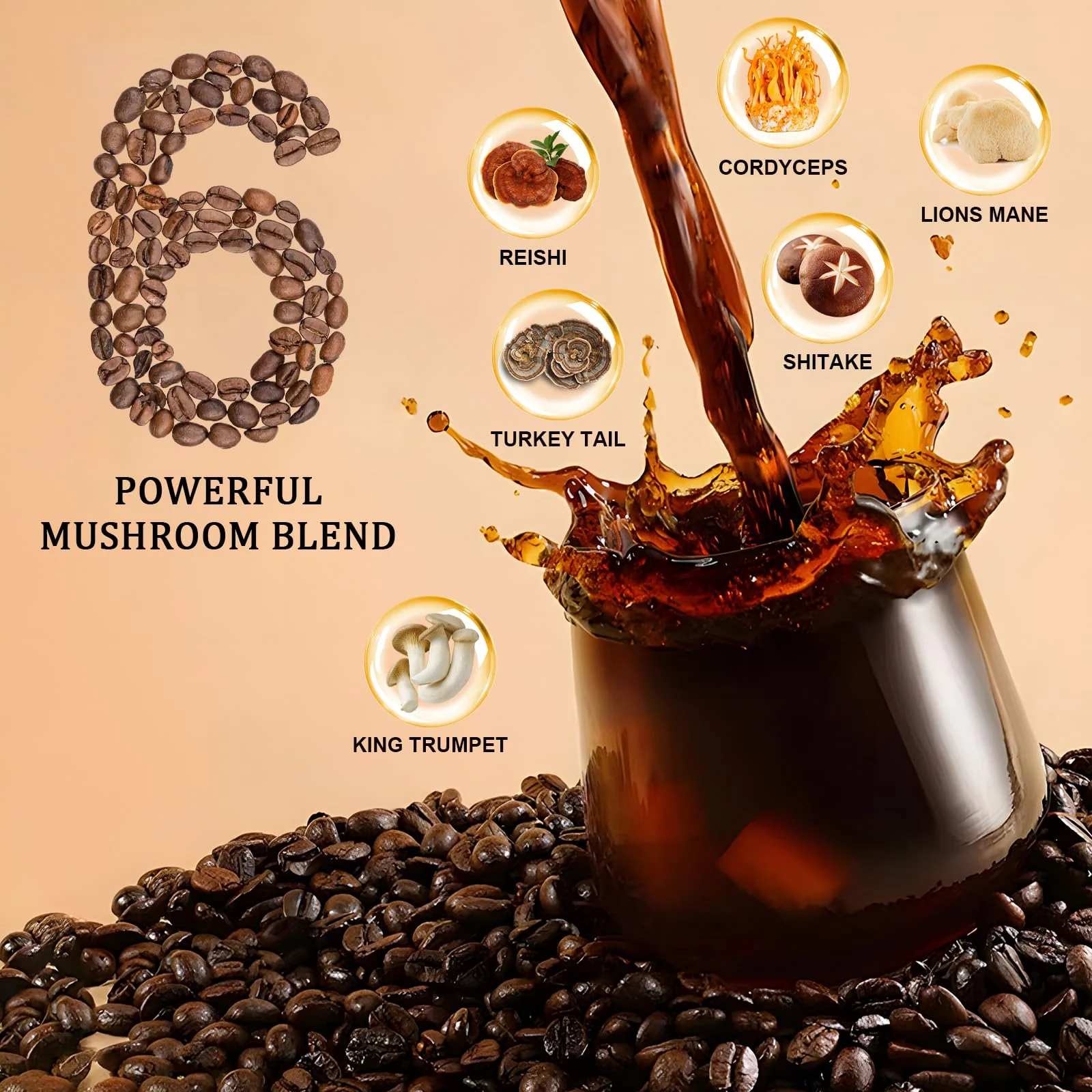 Bunkell Mushroom Coffee – Adaptogenic 6 Mushrooms (Lion's Mane, Reishi, Cordyceps, Shiitake, King Trumpet & Turkey Tail) – 40 Servings - Image 3