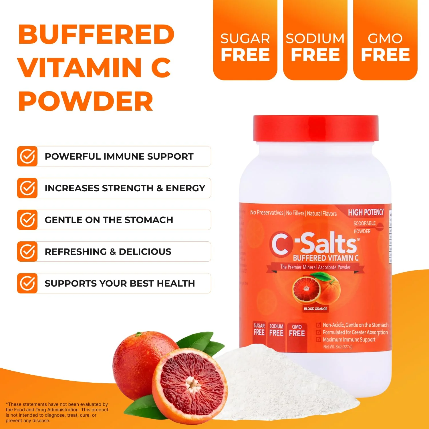 C-Salts Vitamin C Powder - Buffered Ascorbic Acid, Blood Orange, 26 oz | Immune Support (Sugar-Free, Vegan) - Image 5