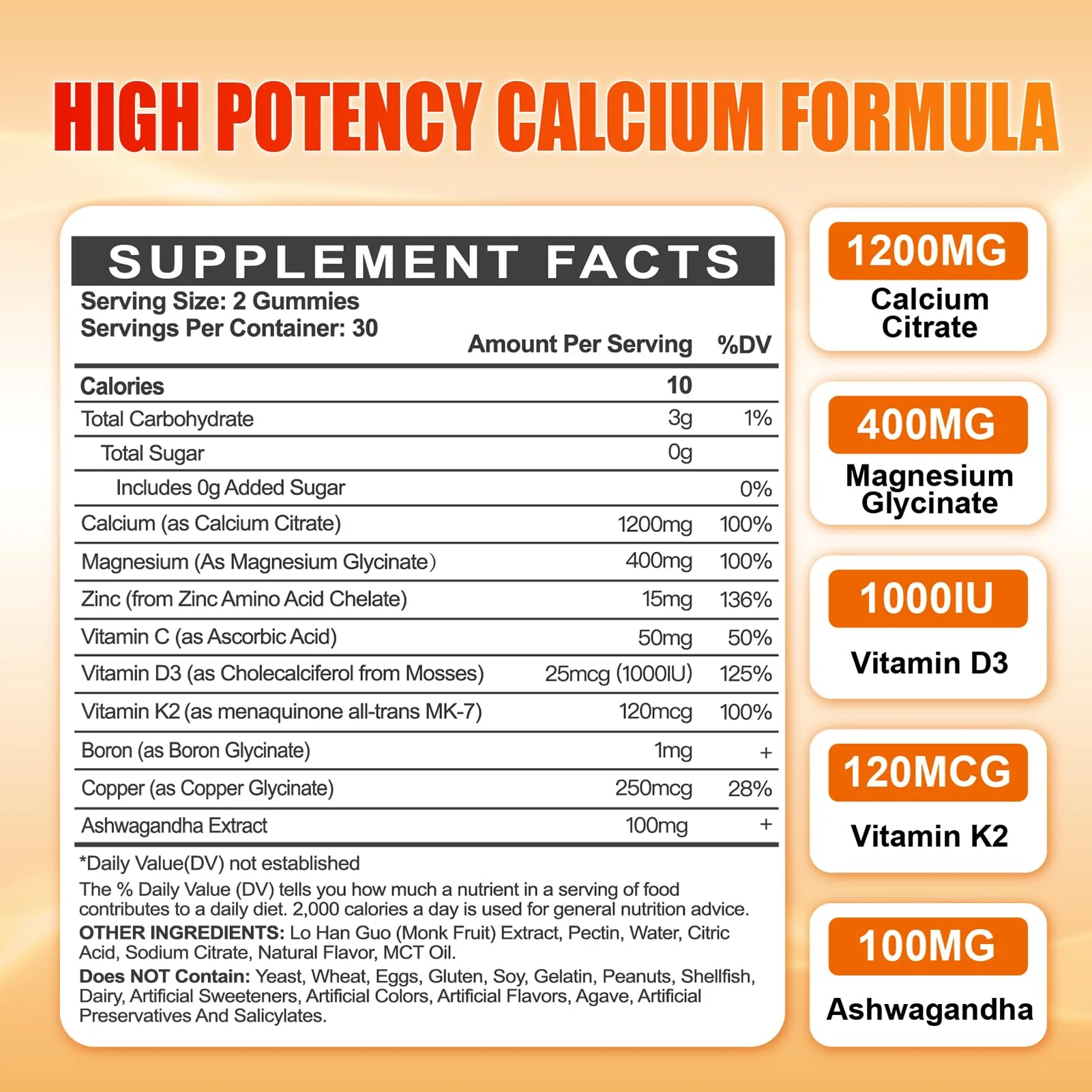 Calcium 1200 mg Gummies with Vitamin D3 – Calcium Citrate, K2 & Ashwagandha - Image 2
