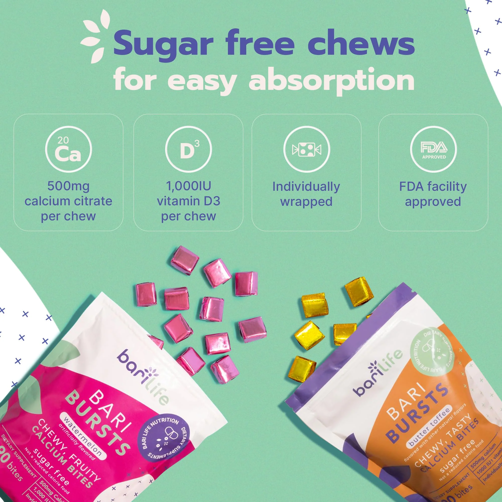 Calcium Citrate Bariatric Chews with 1000 IU Vitamin D3 | BariBurst by Bari Life - Fruit Punch - Image 5