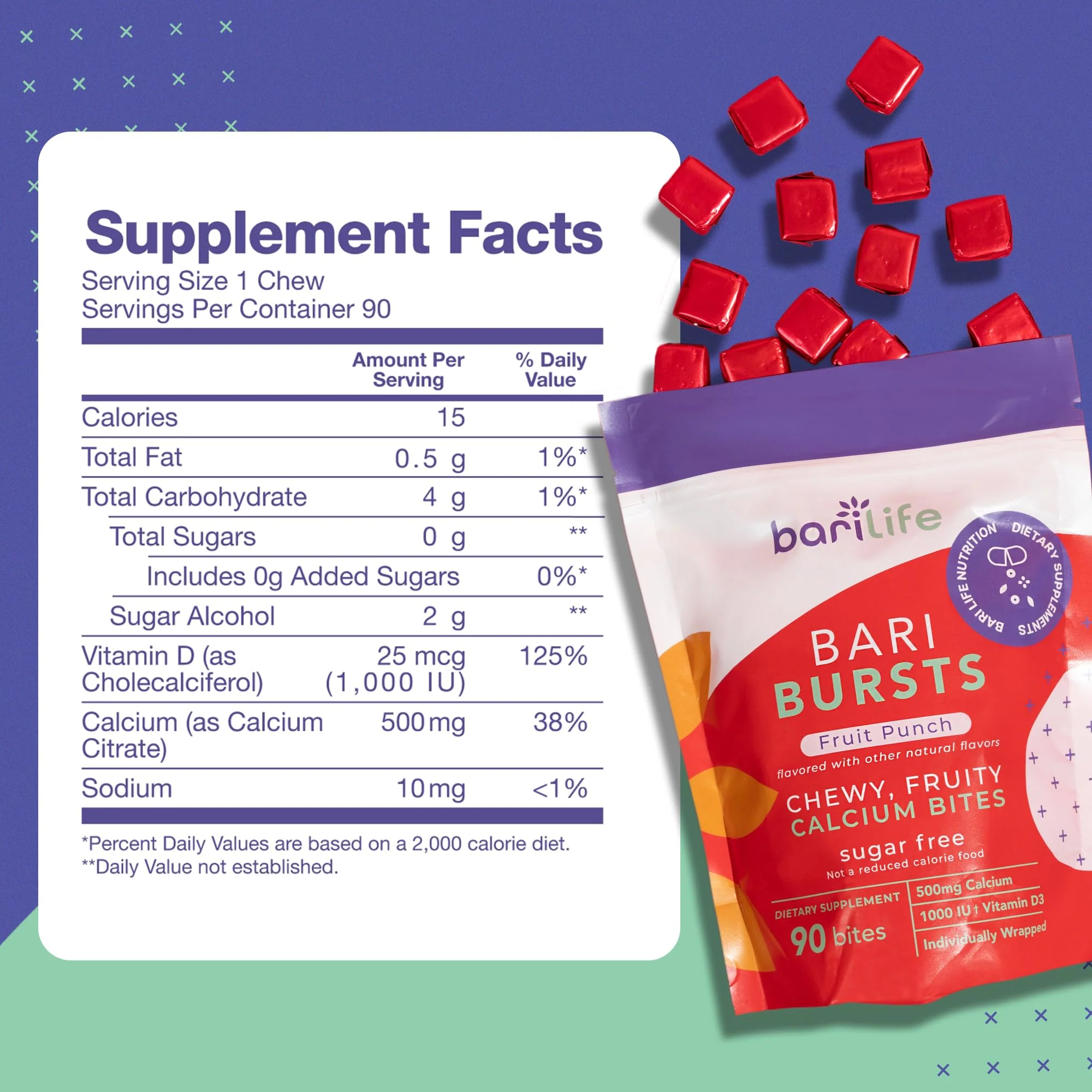 Calcium Citrate Bariatric Chews with 1000 IU Vitamin D3 | BariBurst by Bari Life - Fruit Punch - Image 9