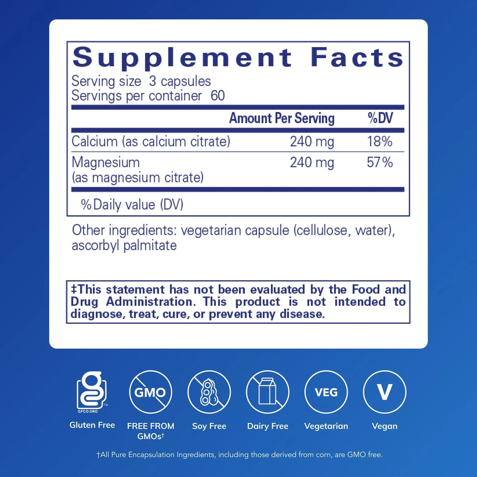 Calcium Magnesium Citrate (240 g) - Pure Encapsulations - Vegan, Non-GMO - 180 Capsules | Bone Health - Image 2