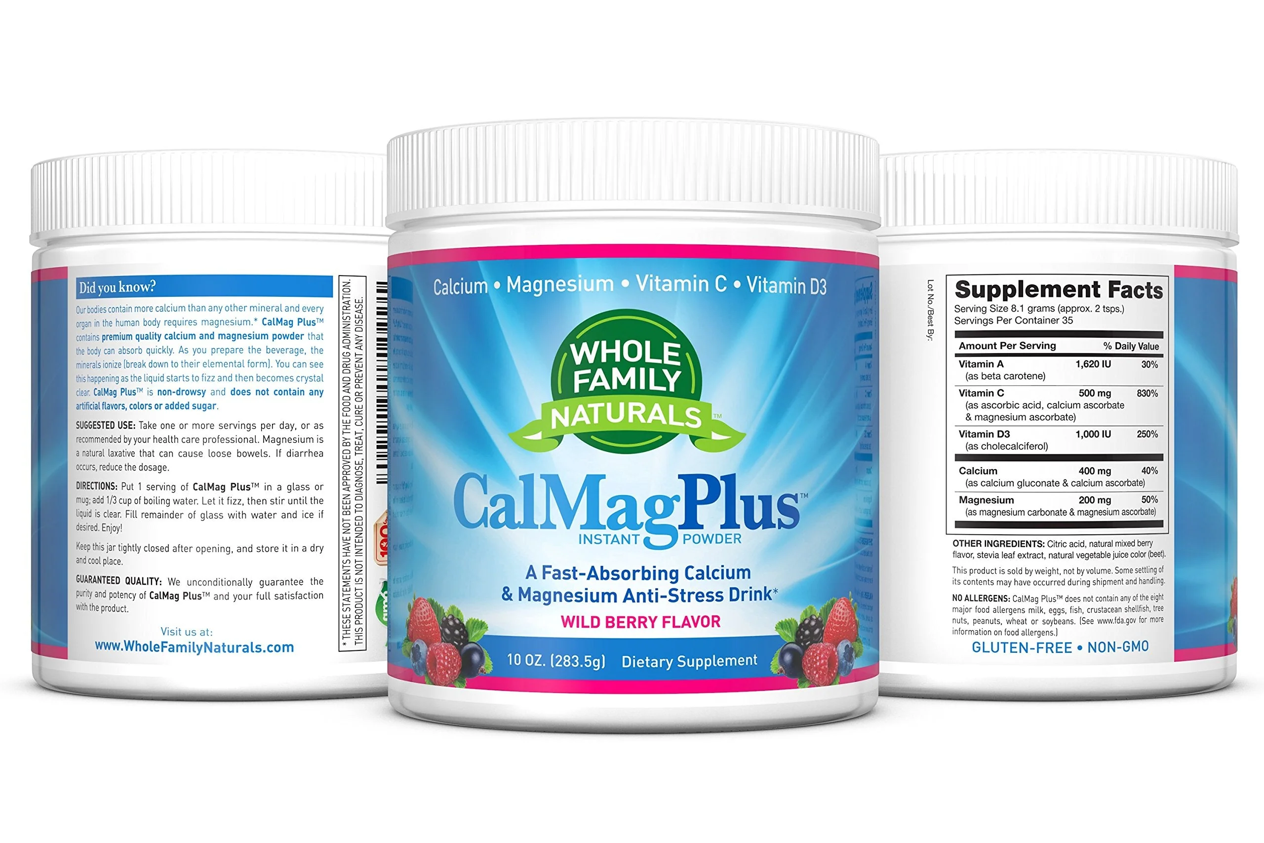 Calcium Magnesium Powder Supplement – CalMag Plus with Vitamin C & D3 – Gluten Free, Non-GMO, Wild Berry - Image 5