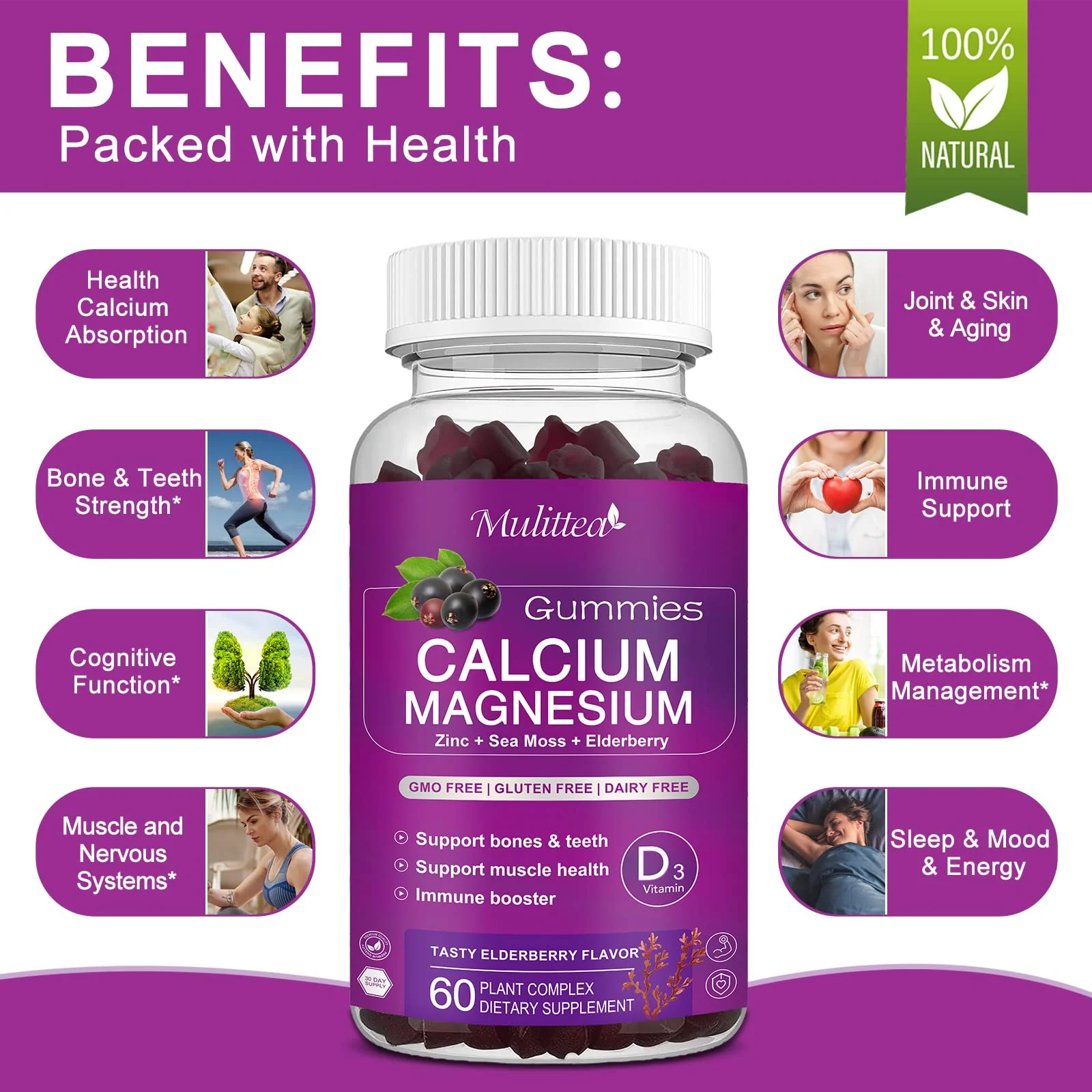Calcium Magnesium Zinc Gummies with 200mg Magnesium Glycinate – Potassium, D3 & Sea Moss - Image 4
