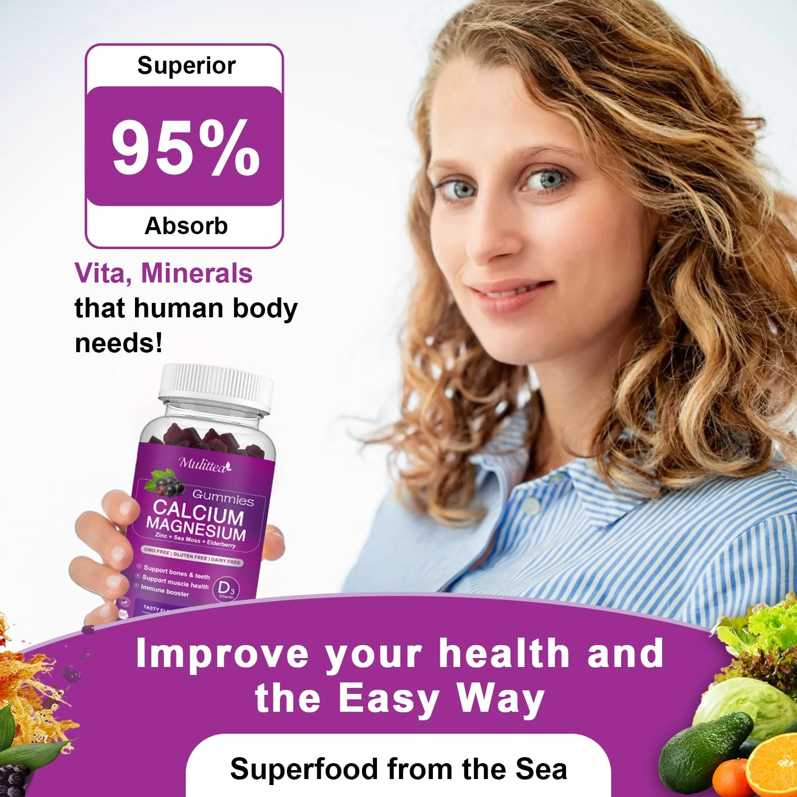 Calcium Magnesium Zinc Gummies with 200mg Magnesium Glycinate – Potassium, D3 & Sea Moss - Image 5