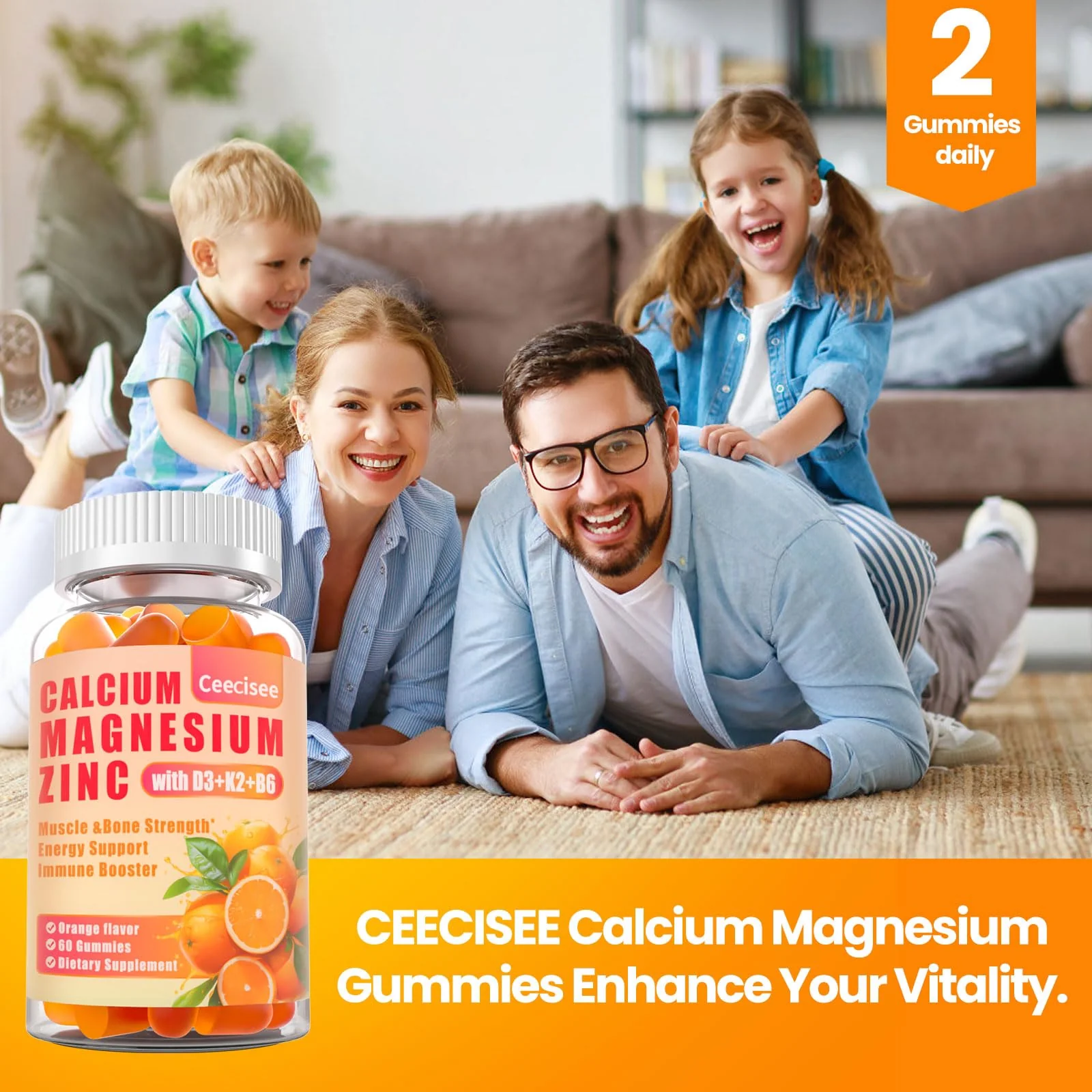 Calcium Magnesium Zinc Gummies with D3, B6 & K2 – 1000mg Calcium, 300mg Magnesium, Sugar Free (120 Count) - Image 7