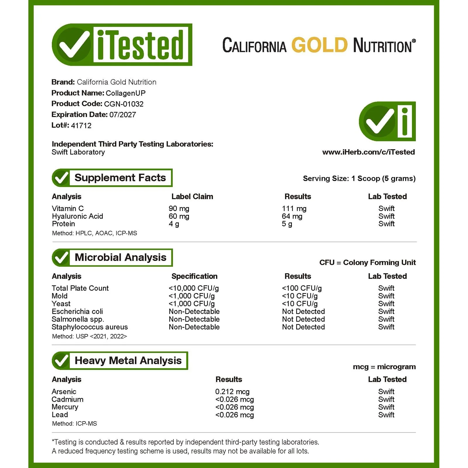 California Gold Nutrition CollagenUP® — Marine Collagen Peptides with Hyaluronic Acid & Vitamin C, Unflavored, 464 g - Image 2