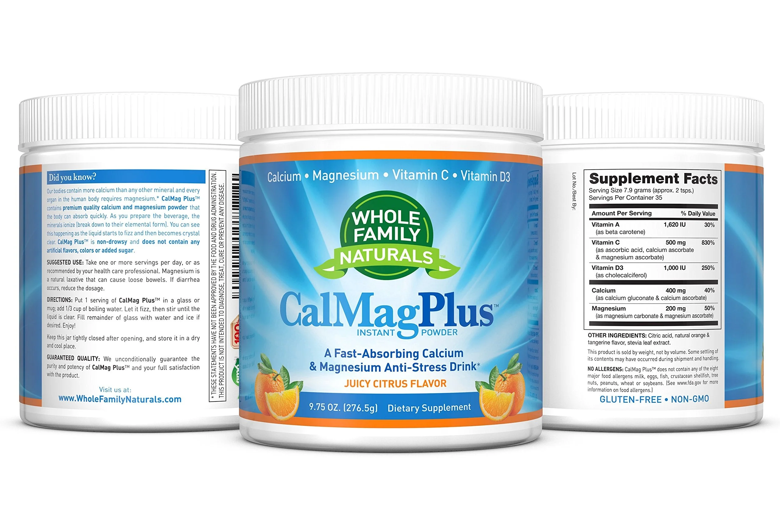 CalMag Plus Calcium Magnesium Powder with Vitamin C & D3 – Gluten Free, Non-GMO, Orange Tangerine Flavor - Image 6