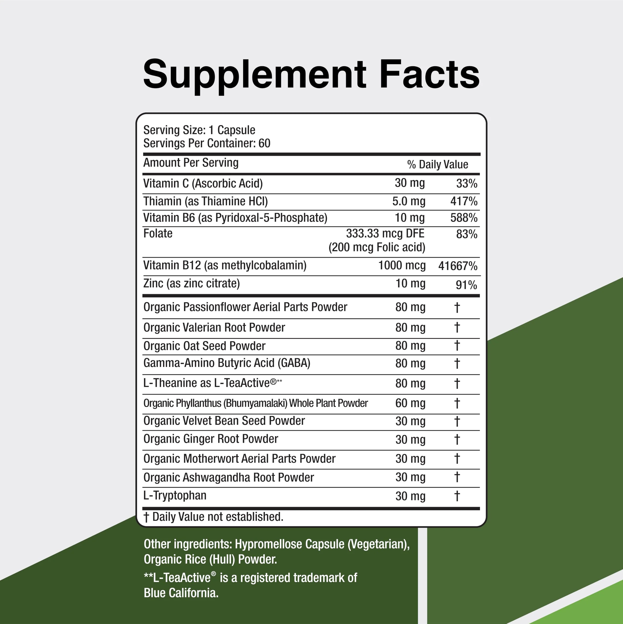 CalmSupport: Stress & Relaxation Support - Ashwagandha, Passion Flower, Valerian Root, Ginger, GABA, Velvet Bean, Motherwort, Oat Seed, Phyllanthus, L-Theanine, L-Tryptophan, Folate, C,B1,B6,B12,Zinc - Image 6