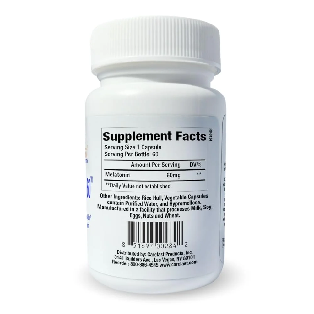 CAREFAST Pure Melatonin 60mg – 120 Capsules | Sleep Aid, Non-Habit Forming - Image 2