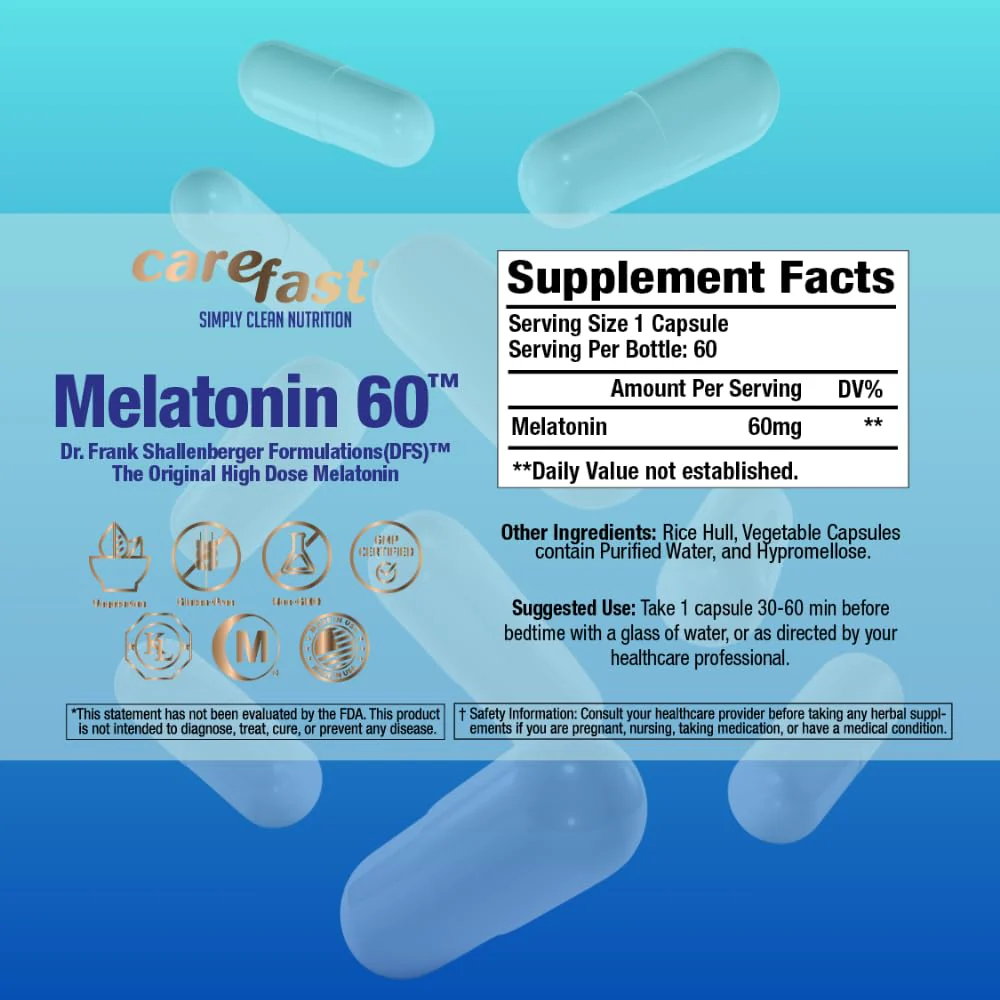 CAREFAST Pure Melatonin 60mg – 120 Capsules | Sleep Aid, Non-Habit Forming - Image 6