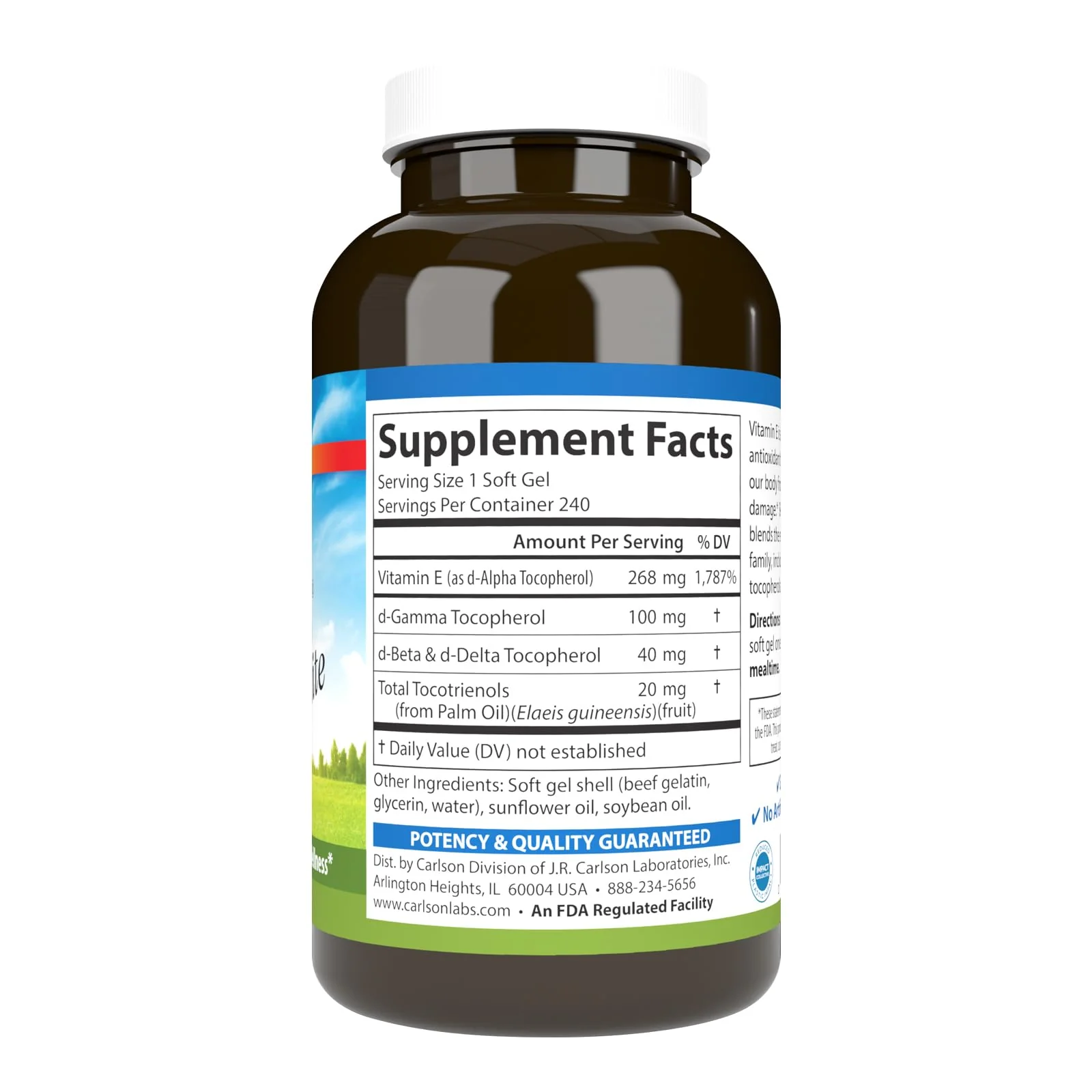 Carlson E-Gems Elite 400 IU Vitamin E | Heart Health & Antioxidant | 240 Softgels - Image 2