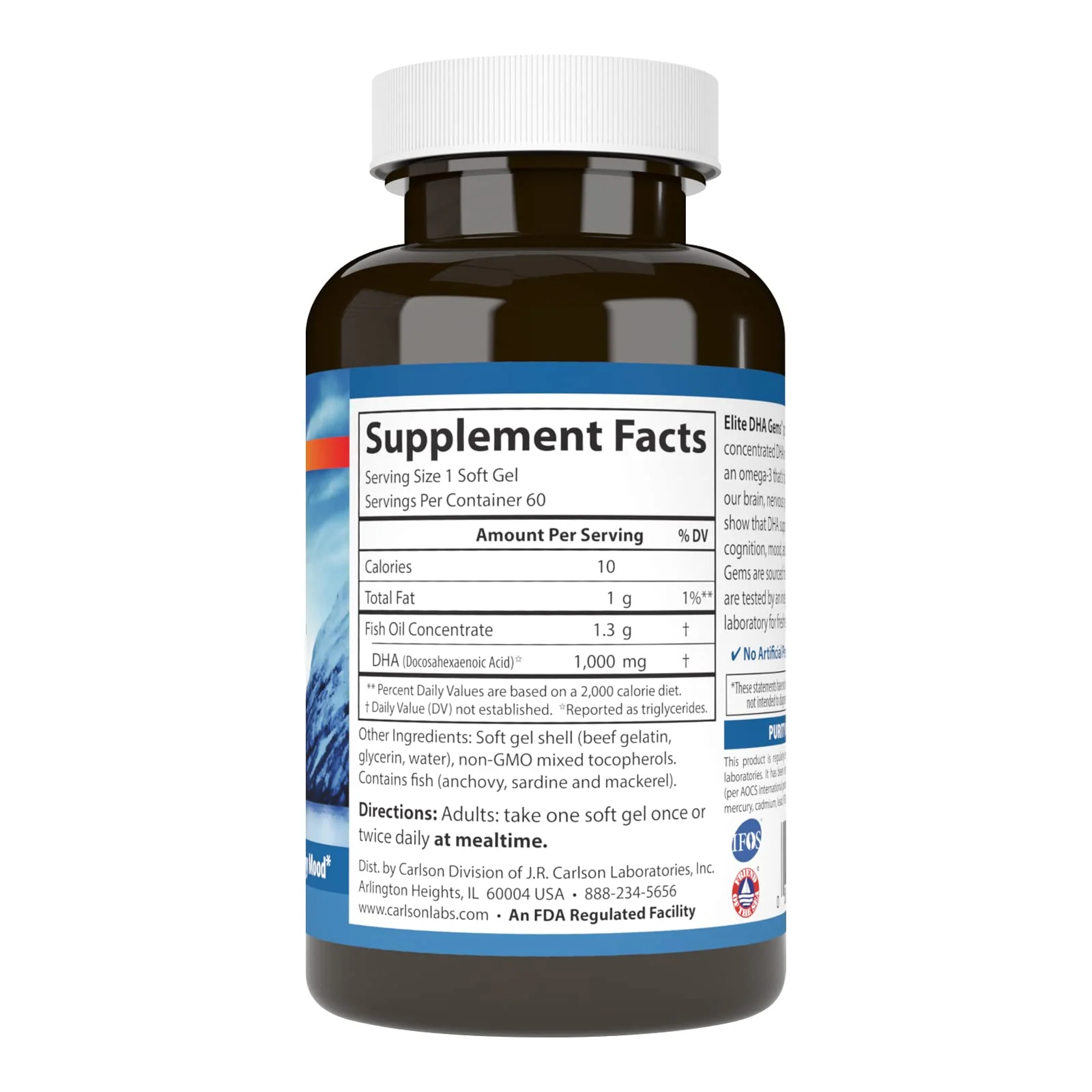 Carlson Elite DHA Gems 1000 mg DHA – Wild-Caught, Sustainably Sourced, 60 Softgels - Image 9