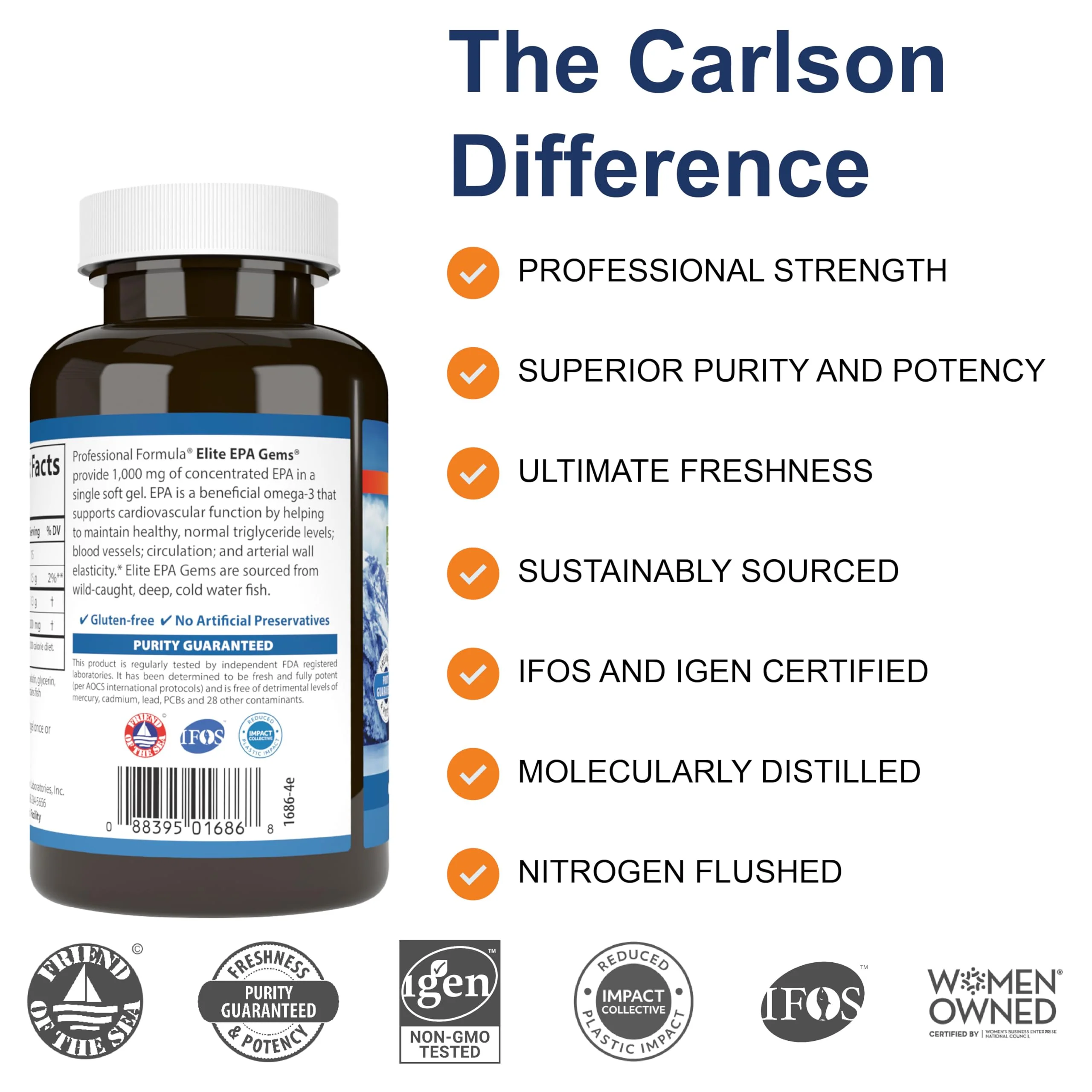 Carlson Elite EPA Gems 1000 mg EPA Fish Oil — Wild-Caught Norwegian, 60 Softgels - Image 2