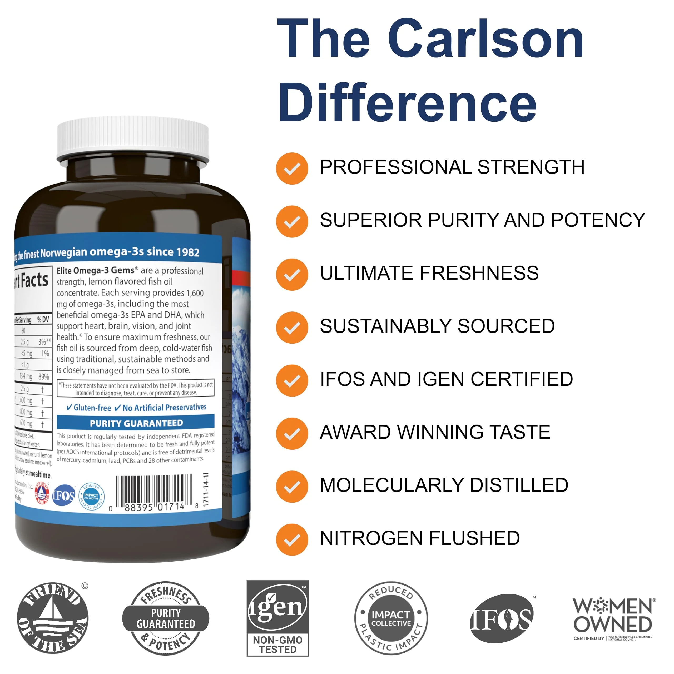 Carlson Elite Omega-3 Gems — 1600 mg EPA/DHA, Wild-Caught Norwegian Fish Oil, Lemon Flavor, 90+30 Softgels - Image 2