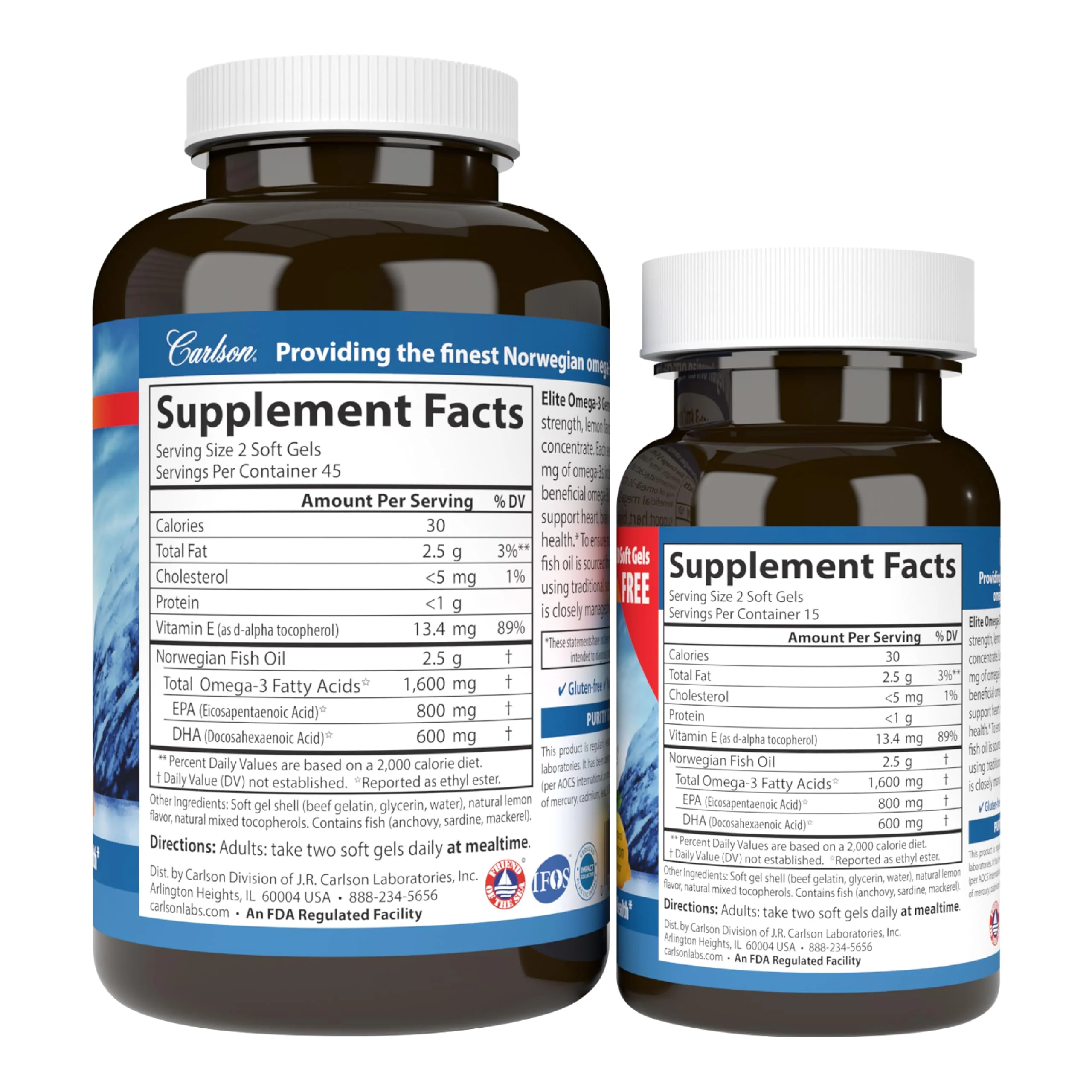 Carlson Elite Omega-3 Gems — 1600 mg EPA/DHA, Wild-Caught Norwegian Fish Oil, Lemon Flavor, 90+30 Softgels - Image 6