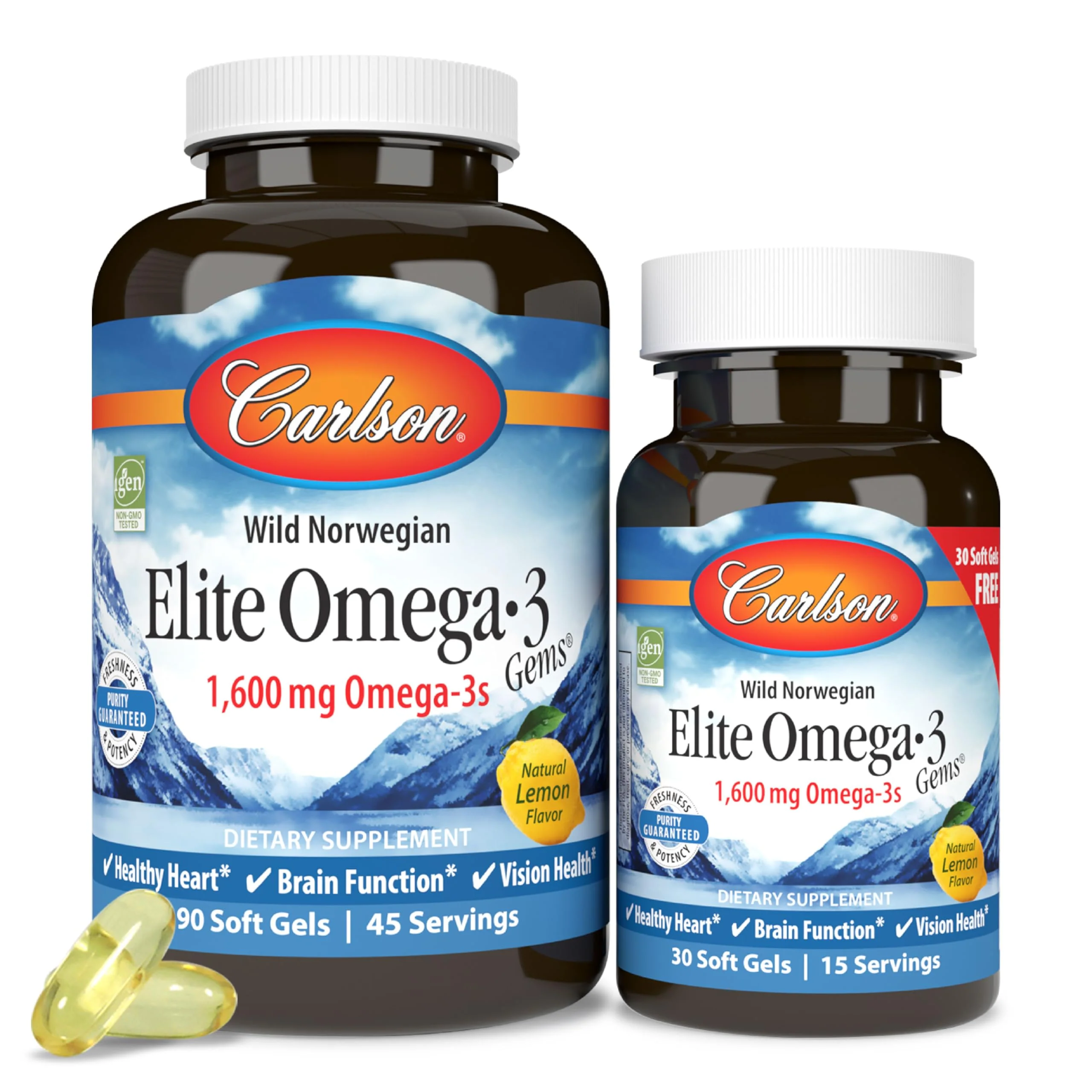 Carlson Elite Omega-3 Gems — 1600 mg EPA/DHA, Wild-Caught Norwegian Fish Oil, Lemon Flavor, 90+30 Softgels - Image 9