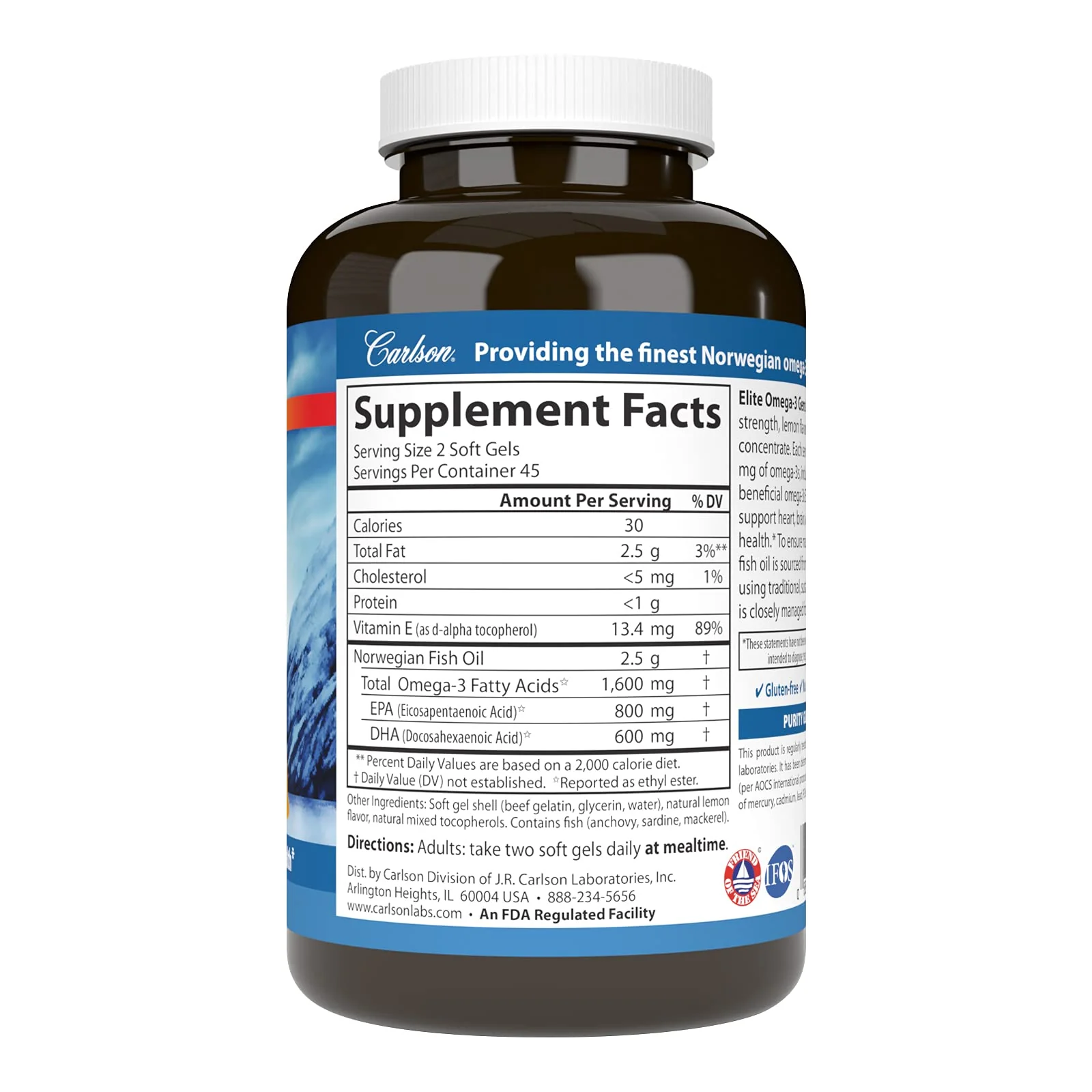 Carlson Elite Omega-3 Gems – 1600 mg EPA & DHA, Wild-Caught Norwegian Fish Oil, Lemon Flavor, 90 Softgels - Image 3
