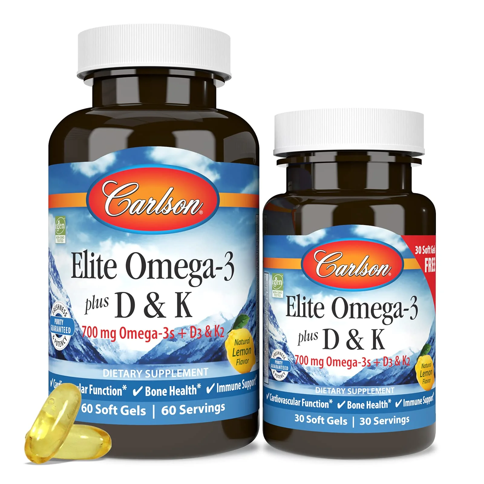 Carlson Elite Omega-3 Plus D & K - 700 mg EPA/DHA + D3 & K2, Lemon | Bone Health & Immune Support - Image 6