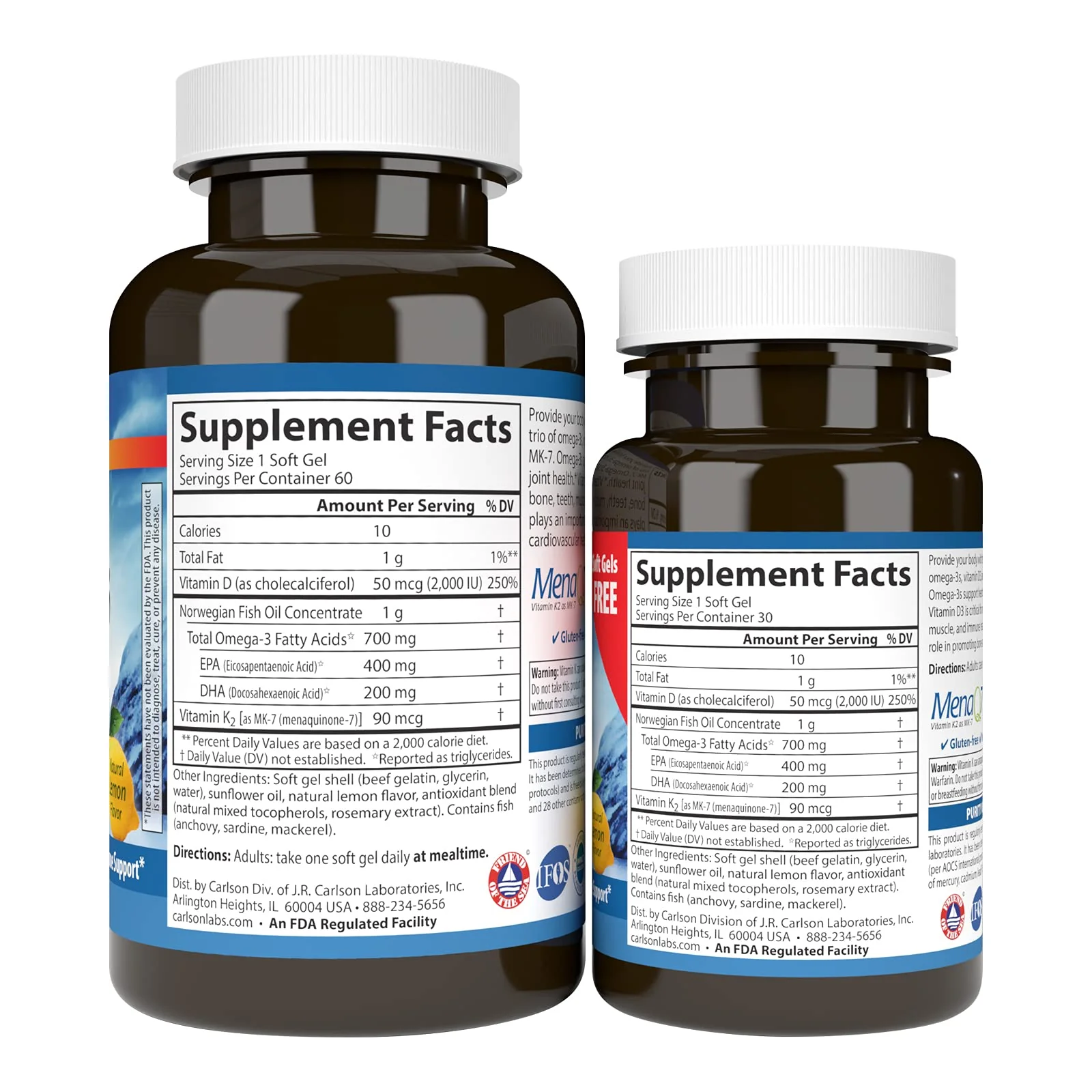 Carlson Elite Omega-3 Plus D & K - 700 mg EPA/DHA + D3 & K2, Lemon | Bone Health & Immune Support - Image 8