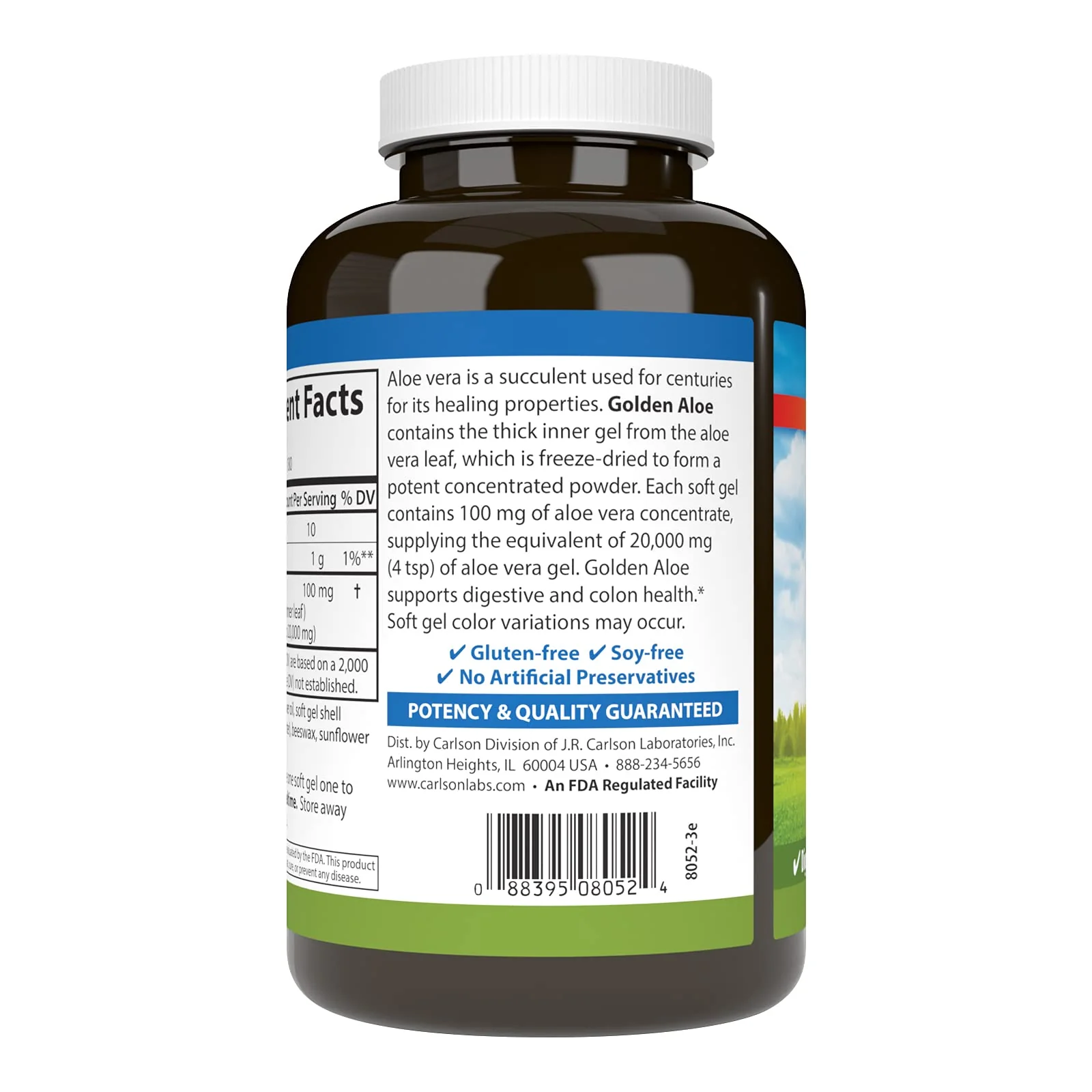 Carlson Golden Aloe 100 mg (200:1) Digestive Support & Colon Health – 180 Softgels - Image 3
