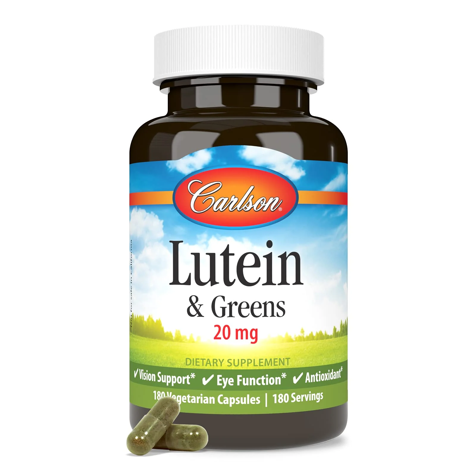 Carlson Lutein & Greens 20 mg - Vision Support & Eye Function - 180 Vegetarian Capsules - Image 5