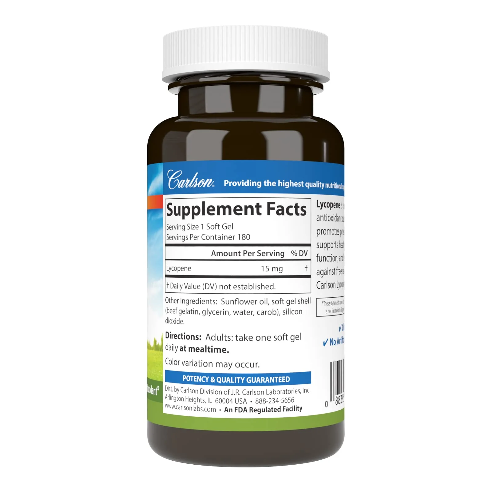 Carlson Lycopene 15 mg Tomato-Free – Prostate Health & Circulation Support, 180 Softgels - Image 2