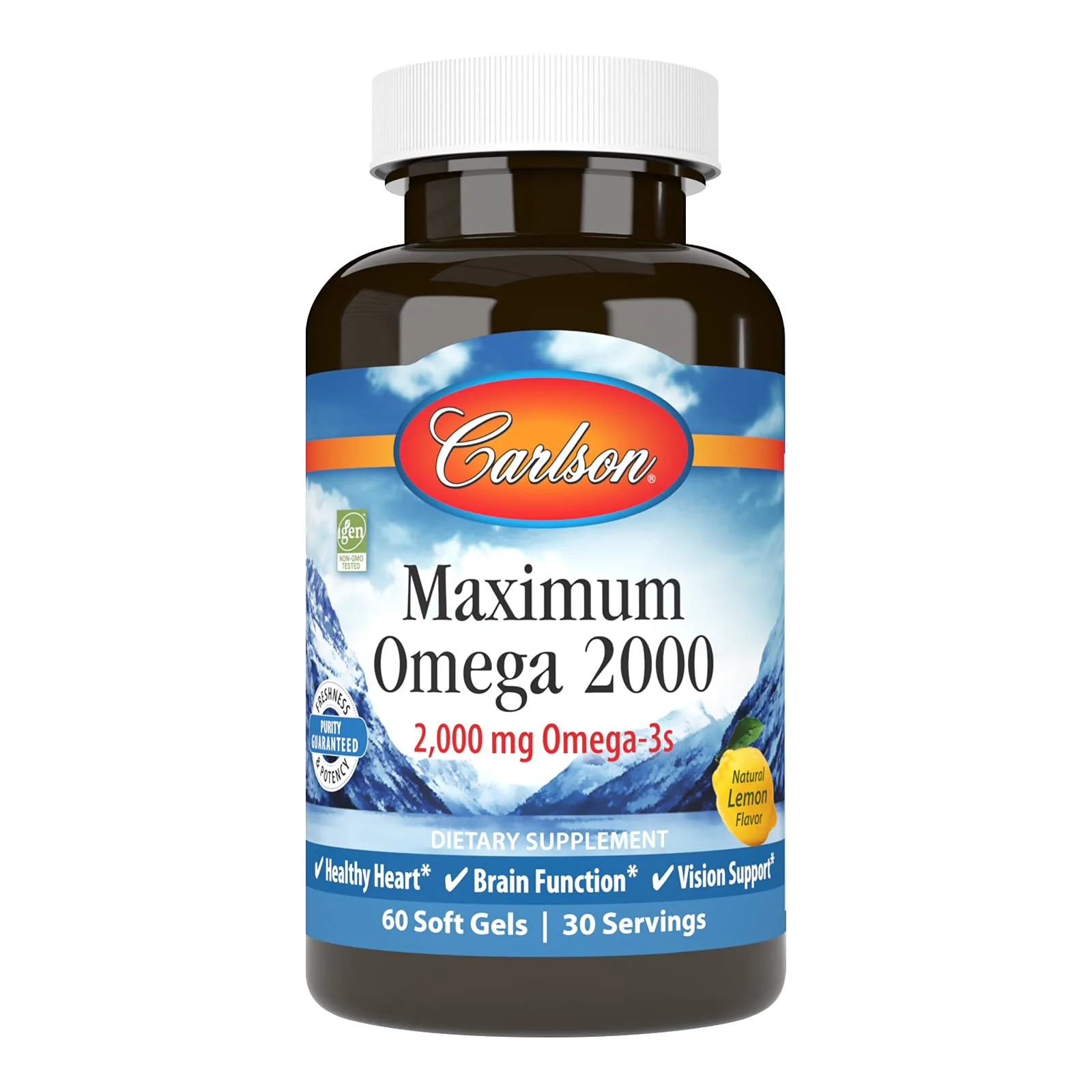 Carlson Maximum Omega 2000 - 2000 mg Omega-3 (EPA/DHA), Wild-Caught Norwegian Lemon Softgels