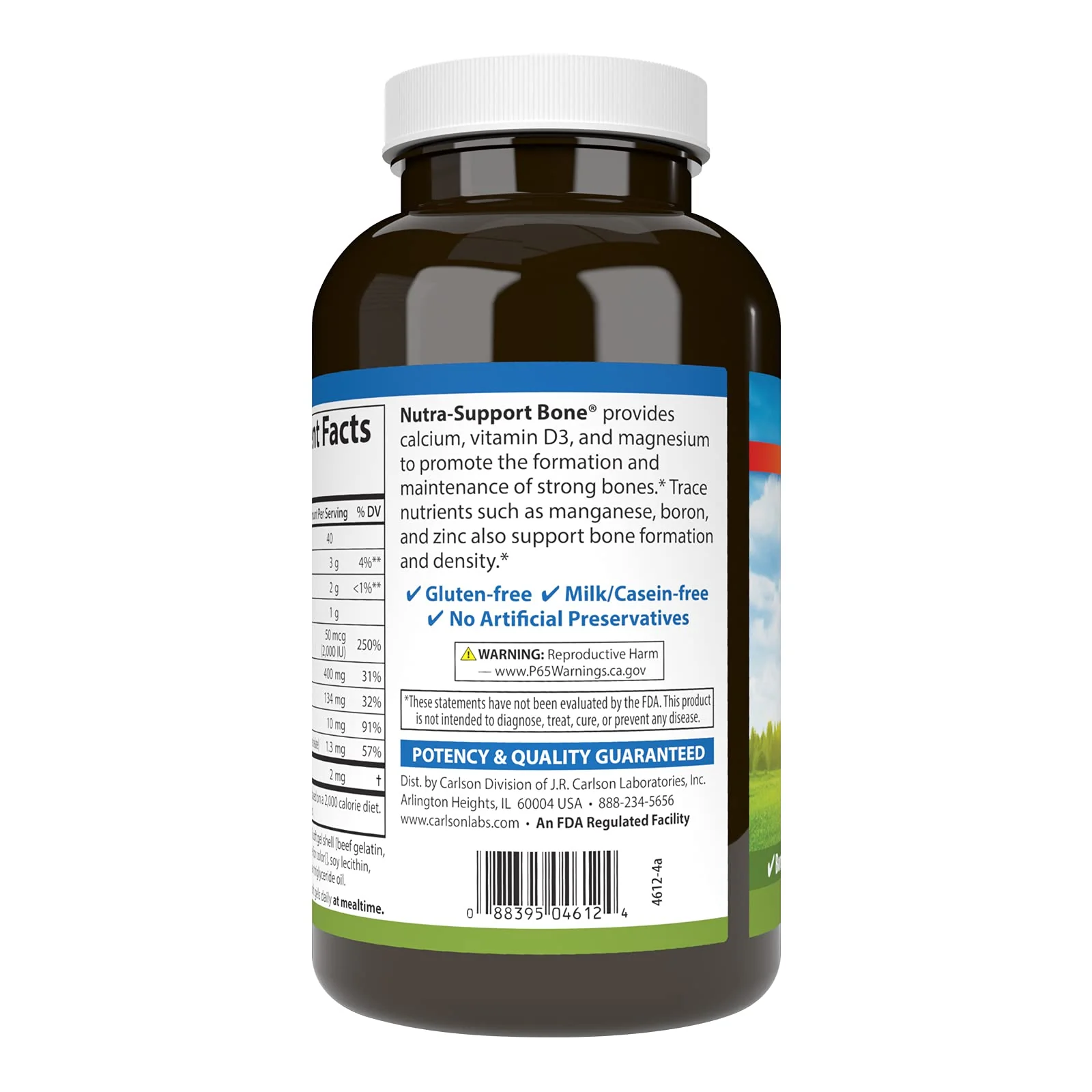 Carlson Nutra-Support Bone Calcium, Magnesium & Vitamin D3 – 180 Softgels - Image 3