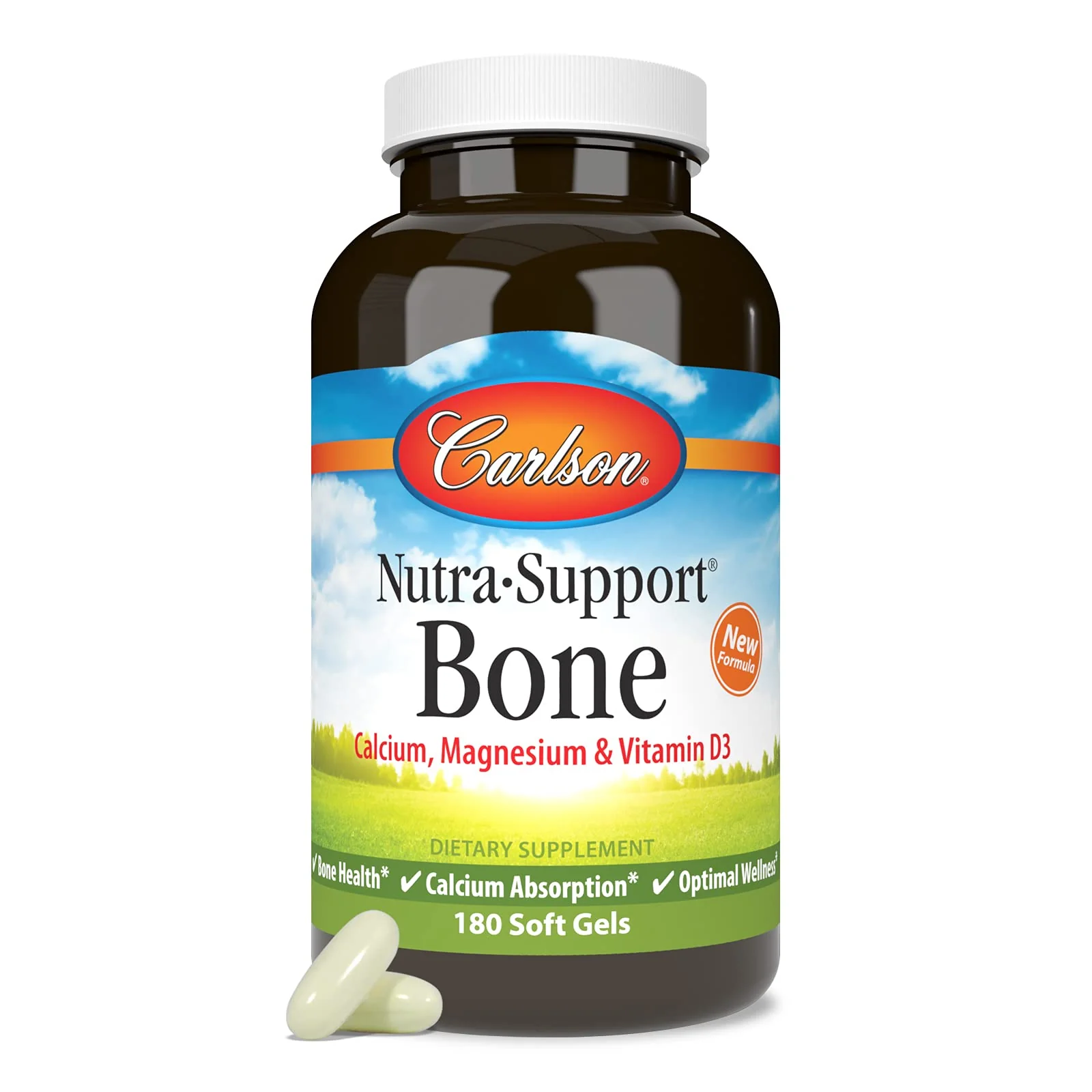 Carlson Nutra-Support Bone Calcium, Magnesium & Vitamin D3 – 180 Softgels - Image 5