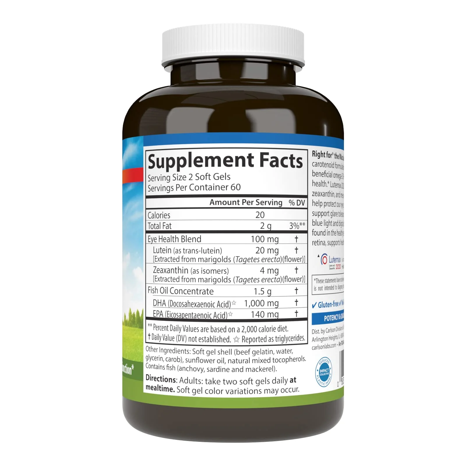 Carlson - Right for The Macula, Clinically Proven to Support Vision Health, Macular Health, Blue Light Protection & Eye Function, 120 Softgels - Image 2